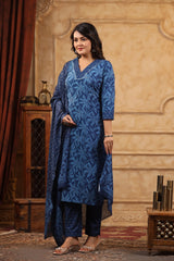 Meher Denim Blue Cotton Suit set