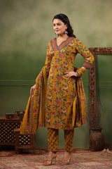 Khuld Dijon Yellow cotton straight kurta