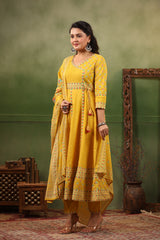 Seerat yellow cotton anarkali suit