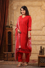 Kumkum Rose Red kurta with straight pants