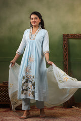 Heer Ice Blue cotton anarkali suit