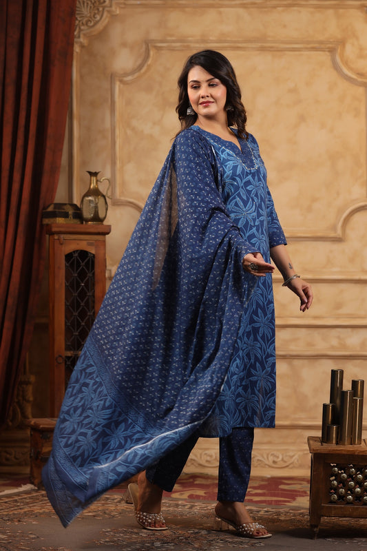 Meher Denim Blue Cotton Suit set