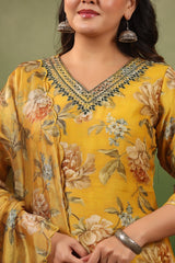 Rangat Dandelion organza yellow straight cut kurta