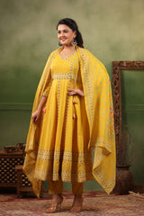 Seerat yellow cotton anarkali suit