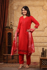 Kumkum Rose Red kurta with straight pants