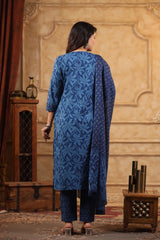 Meher Denim Blue Cotton Suit set