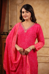 Bandhani Passion Red Pure Viscose  straight kurta sets