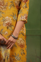 Rangat Dandelion organza yellow straight cut kurta