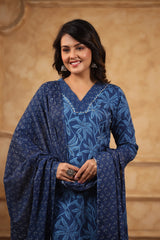 Meher Denim Blue Cotton Suit set