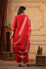 Kumkum Rose Red kurta with straight pants