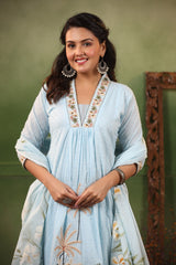 Heer Ice Blue cotton anarkali suit