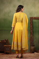 Seerat yellow cotton anarkali suit