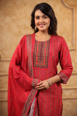 Ruhi Apple red straight cut pants