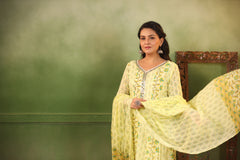 Khaab Lemon Yellow pure cotton anarkali suit