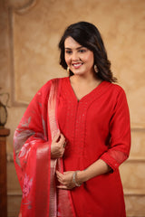 Kumkum Rose Red kurta with straight pants