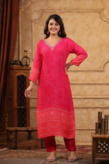 Bandhani Passion Red Pure Viscose  straight kurta sets