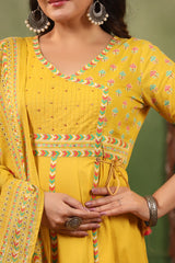 Seerat yellow cotton anarkali suit