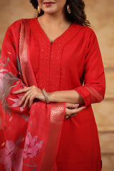 Kumkum Rose Red kurta with straight pants