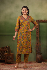 Khuld Dijon Yellow cotton straight kurta