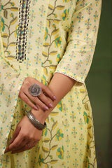 Khaab Lemon Yellow pure cotton anarkali suit