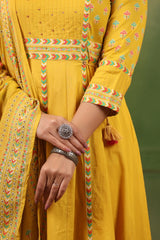 Seerat yellow cotton anarkali suit