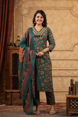 Gul Fern Green Cotton straight pant suit