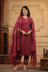 Chhaap maroon straight pant kurta set