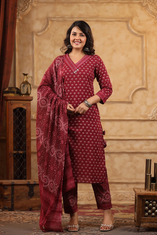 Chhaap maroon straight pant kurta set