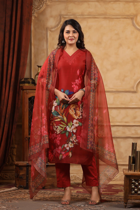 Sifarish Red Organza Suit Set