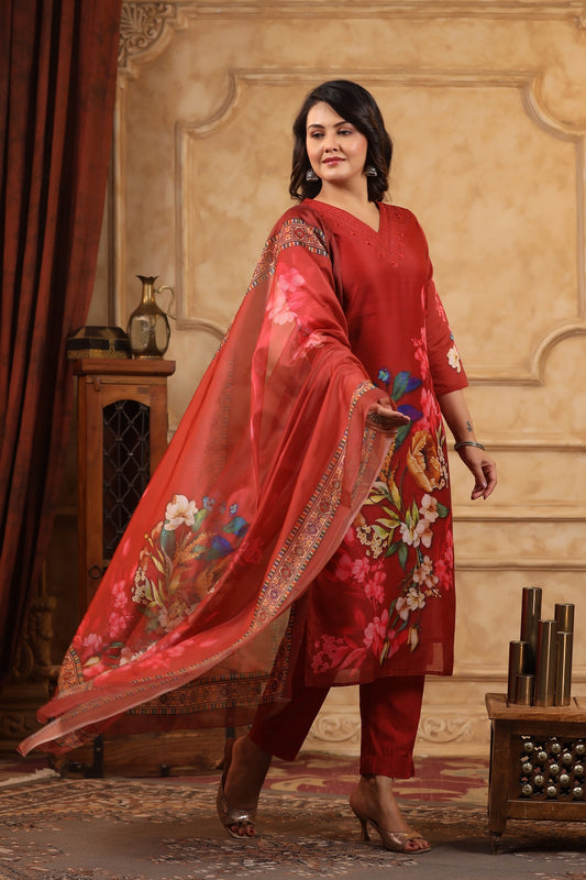 Sifarish Red Organza Suit Set