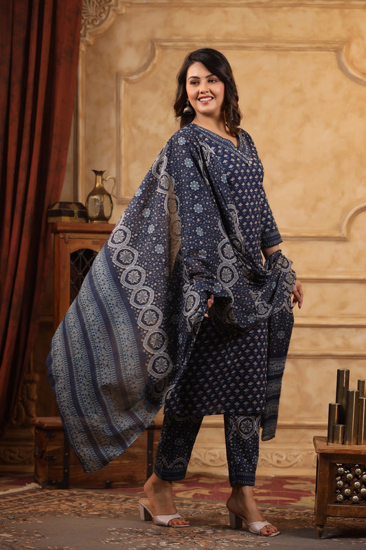 Chhaap blue cotton straight suit