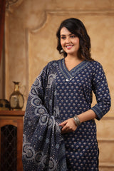 Chhaap blue cotton straight suit