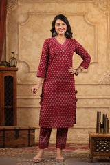 Chhaap maroon straight pant kurta set