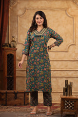 Gul Fern Green Cotton straight pant suit