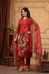 Sifarish Red Organza Suit Set