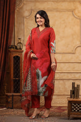 Myra Chili Red 3 piece Suit For Women