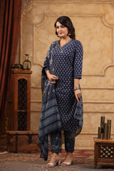 Chhaap blue cotton straight suit