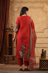 Myra Chili Red 3 piece Suit For Women