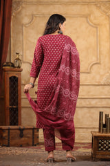 Chhaap maroon straight pant kurta set