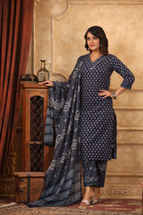 Chhaap blue cotton straight suit