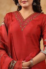 Myra Chili Red 3 piece Suit For Women