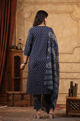 Chhaap blue cotton straight suit