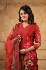 Sifarish Red Organza Suit Set