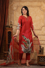 Myra Chili Red 3 piece Suit For Women