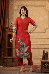 Myra Chili Red 3 piece Suit For Women