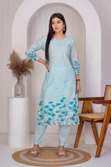 Azure Ice Blue straight pant kurta set