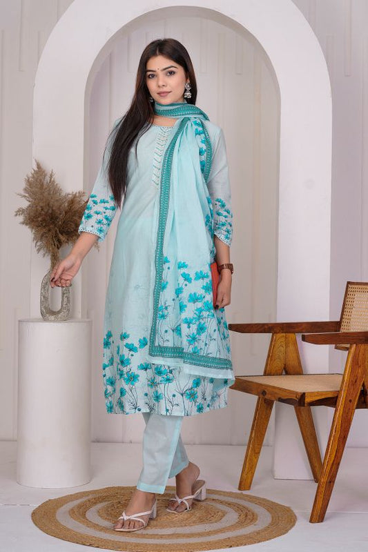 Azure Ice Blue straight pant kurta set