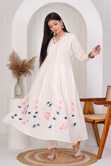 Dove white Blue Patch straight kurta sets