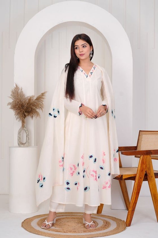 Dove white Blue Patch straight kurta sets