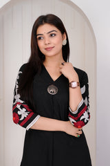 Azure black cotton a line kurtis